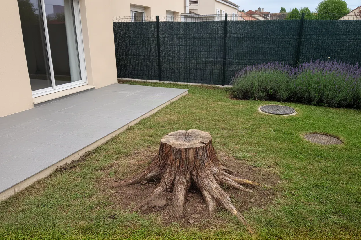 Souche encombrante avant rognage à Joué-lès-Tours