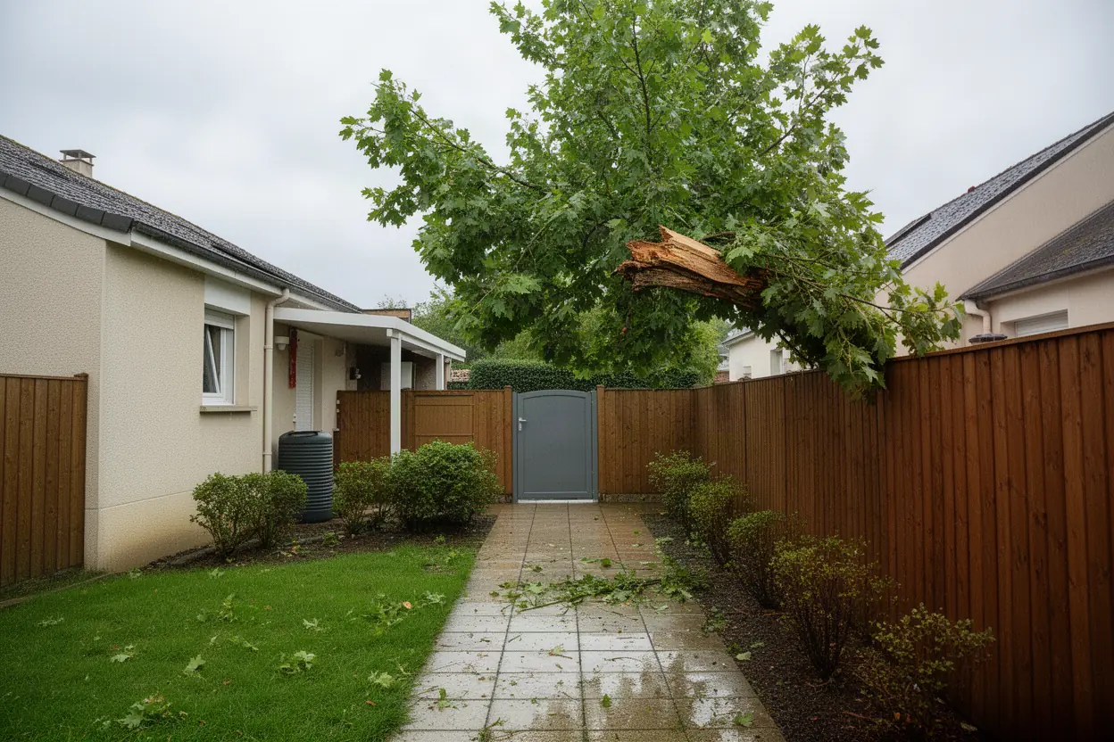 Branche fendue suspendue dans un arbre à Chambray-lès-Tours