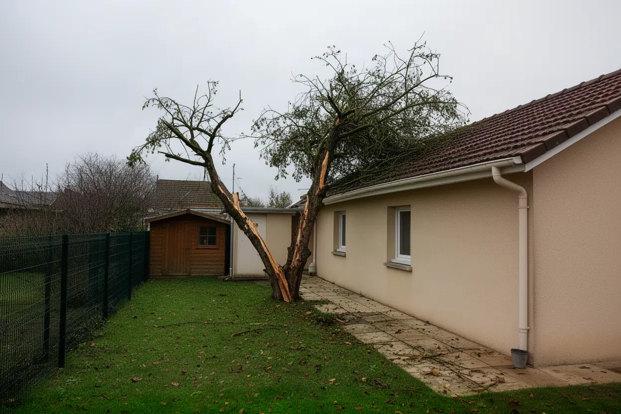 Arbre incliné avant démontage à Joué-lès-Tours
