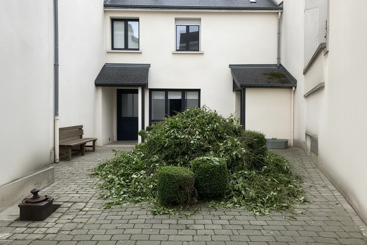 Tas de branchages dans une cour à Tours