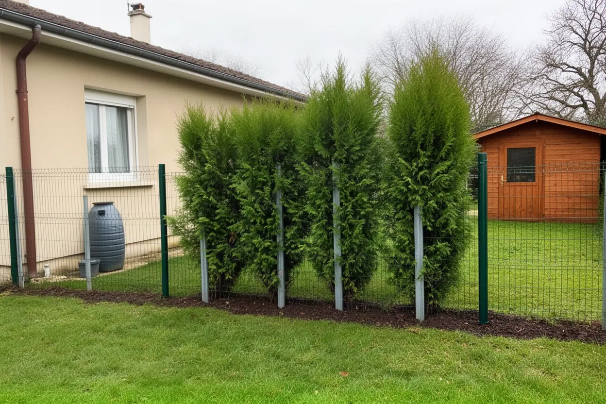 Conifères trop larges avant coupe à Saint-Cyr-sur-Loire